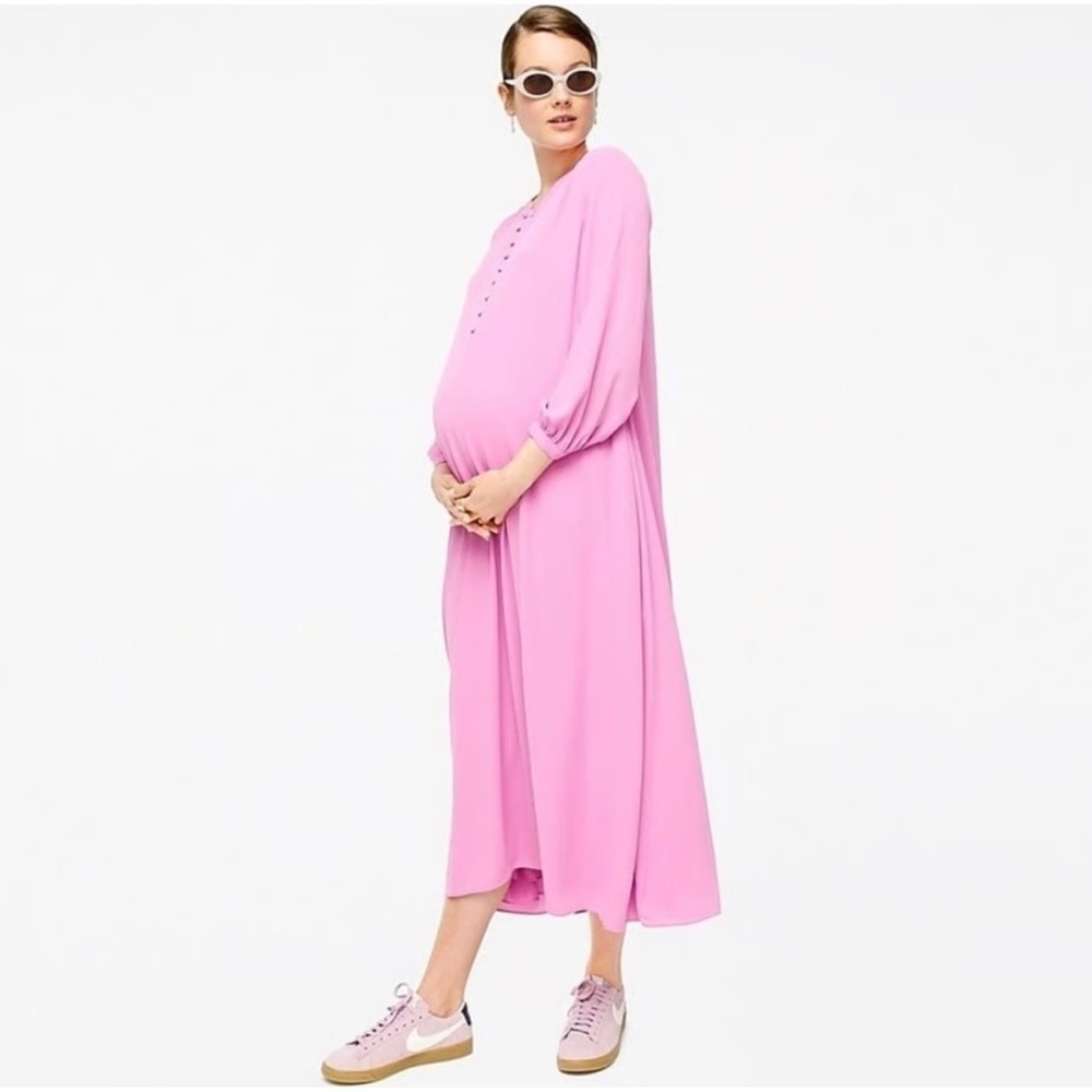 Hatch x J. Crew Pink Chiffon Long Sleeve Caftan Maxi Dress Maternity